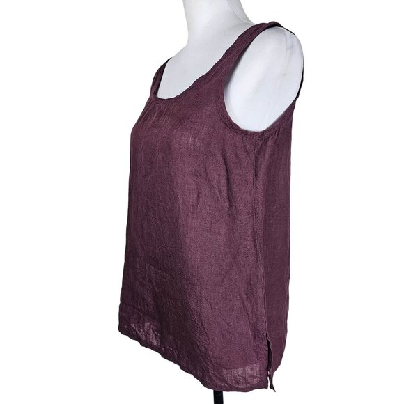 Banana Republic Irish Linen Sleeveless Tunic S Burgundy Embroidered Coastal - Picture 2 of 9